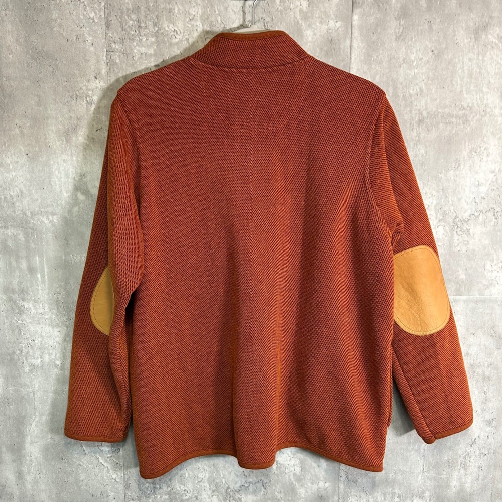 Orvis Womens Burnt Orange Textured Knit Button Cardigan Leather Elbow Patches M - Picture 2 of 11